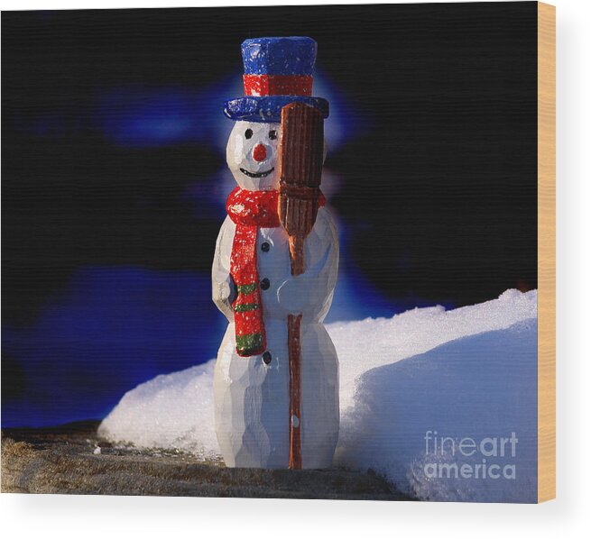 Snowman Wood Print featuring the sculpture Snowman by George Wood by Karen Adams