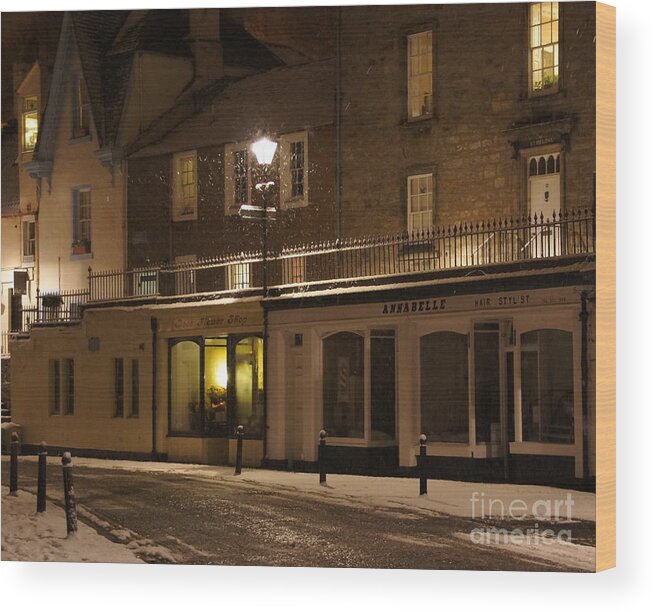 South Queensferry Main Street Wood Print featuring the photograph Snowy night by Elena Perelman