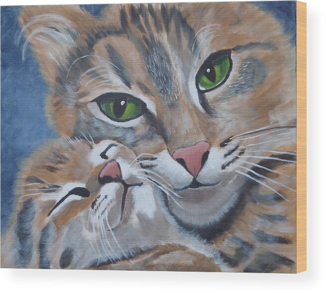 Pets Wood Print featuring the painting Snuggle Kitties by Kathie Camara