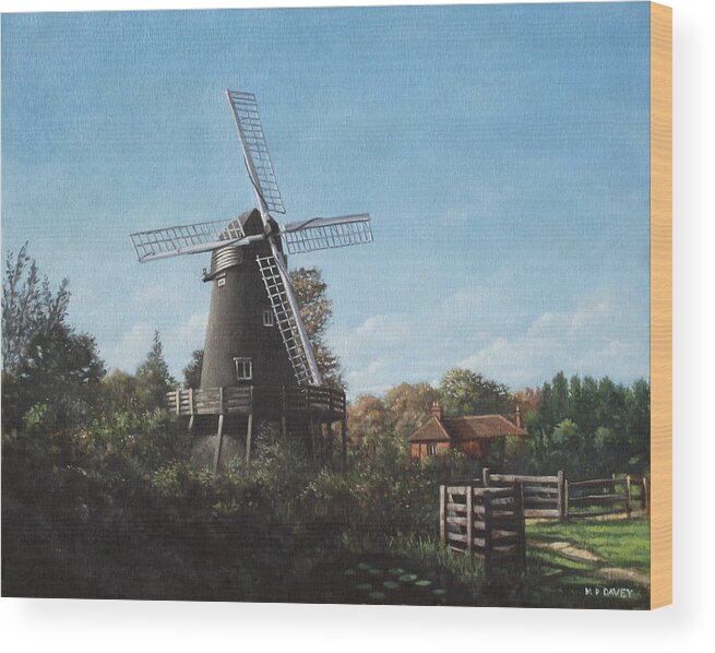 Windmill Wood Print featuring the painting Southampton Bursledon Windmill by Martin Davey