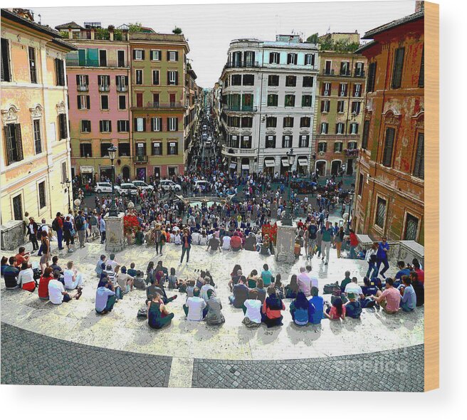Spanish Steps Wood Print featuring the photograph Spanish Steps Looking Down by Cheryl Del Toro