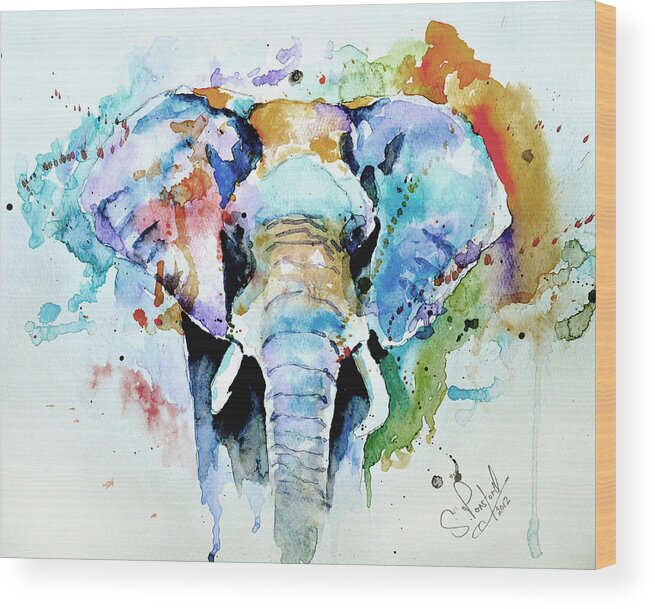 Elephant Wood Print featuring the painting Splash of colour by Steven Ponsford