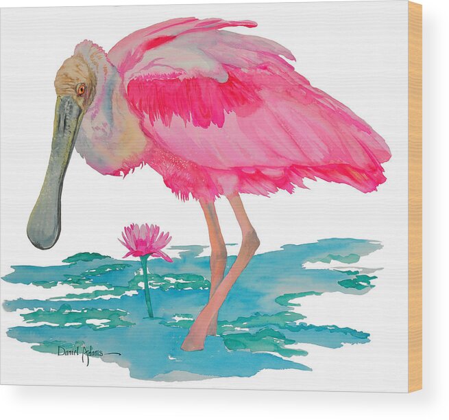 Roseate Wood Print featuring the painting Spoonbill Wading by Daniel Adams