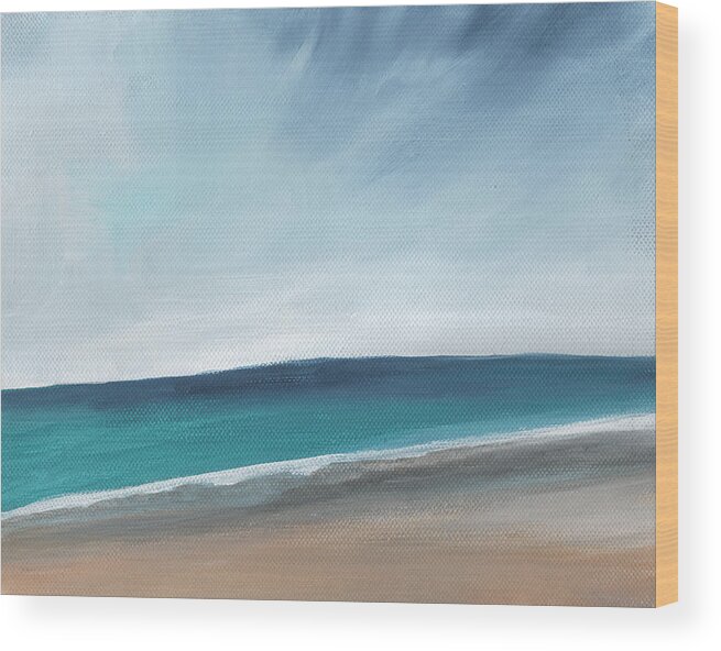 Beach Wood Print featuring the painting Spring Beach- contemporary abstract landscape by Linda Woods