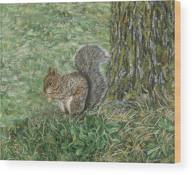 Squirrel Wood Print featuring the painting Squirrel by Lucinda VanVleck