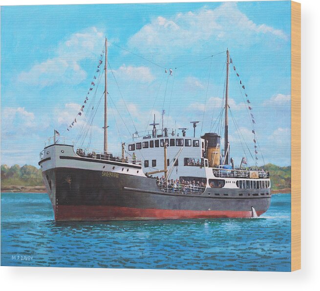 Ship Wood Print featuring the painting SS Shieldhall on a cruise in the Solent by Martin Davey