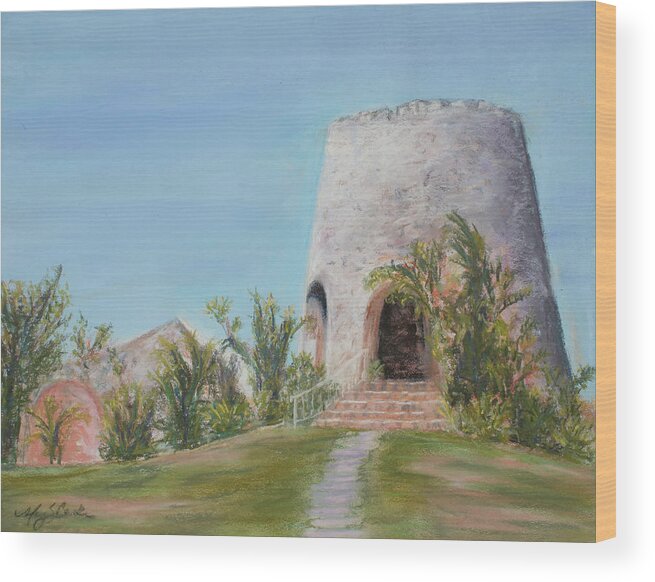 St. Croix Wood Print featuring the pastel St. Croix Sugar Mill by Mary Benke