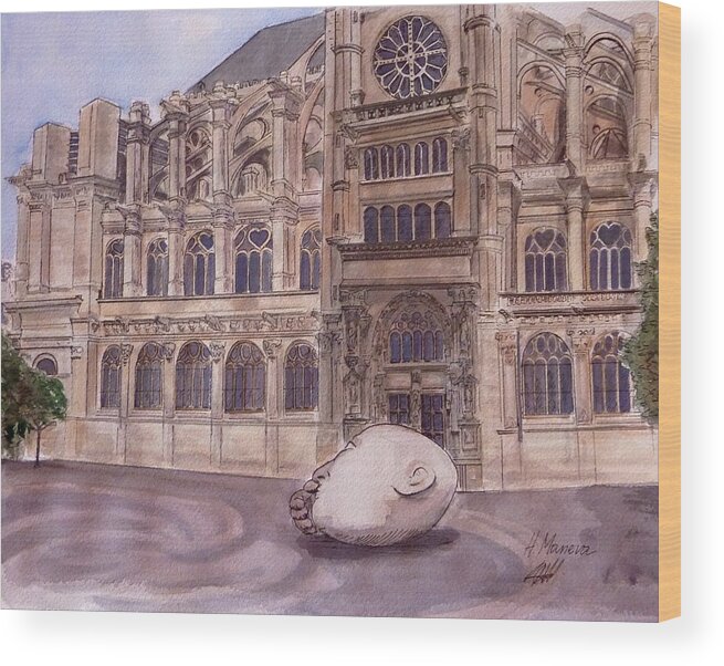 Architecture Wood Print featuring the painting St. Eustache II by Henrieta Maneva