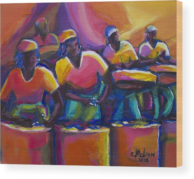 Abstract Wood Print featuring the painting Steel Pan by Cynthia McLean