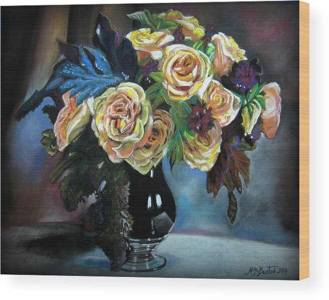 Still Life Wood Print featuring the pastel Still Life Flowers by Mike Benton