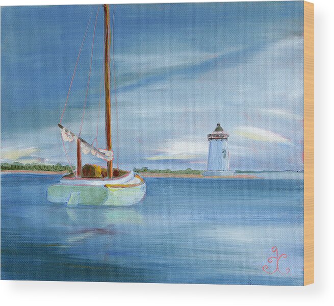 Sailboat Wood Print featuring the painting Calm Glow by Trina Teele