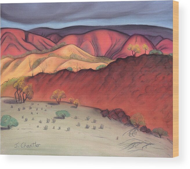 Gammon Ranges Wood Print featuring the pastel Storm Outback Australia by Judith Chantler