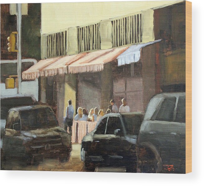 Restaurant Wood Print featuring the painting Street cafe by Tate Hamilton