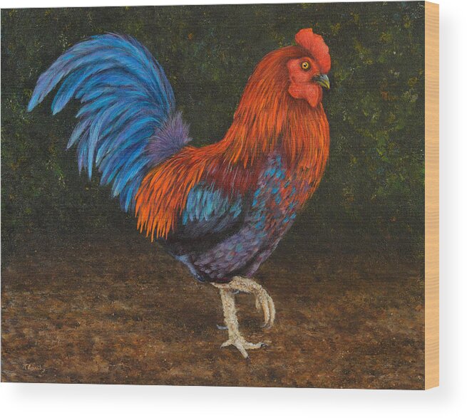 Rooster Wood Print featuring the painting Struttin' My Colors by Nancy Lauby