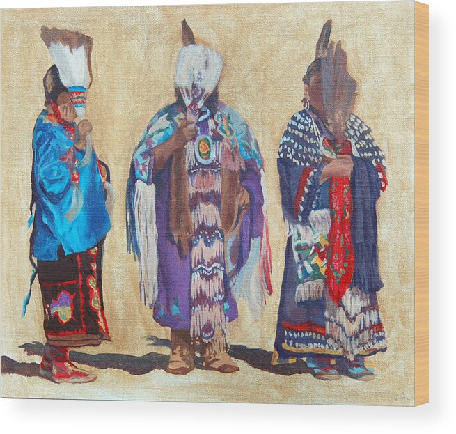 Native American Wood Print featuring the painting Study for The Three Sentinels by Christine Lytwynczuk