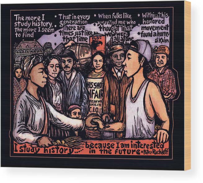 History Wood Print featuring the mixed media Study History by Ricardo Levins Morales