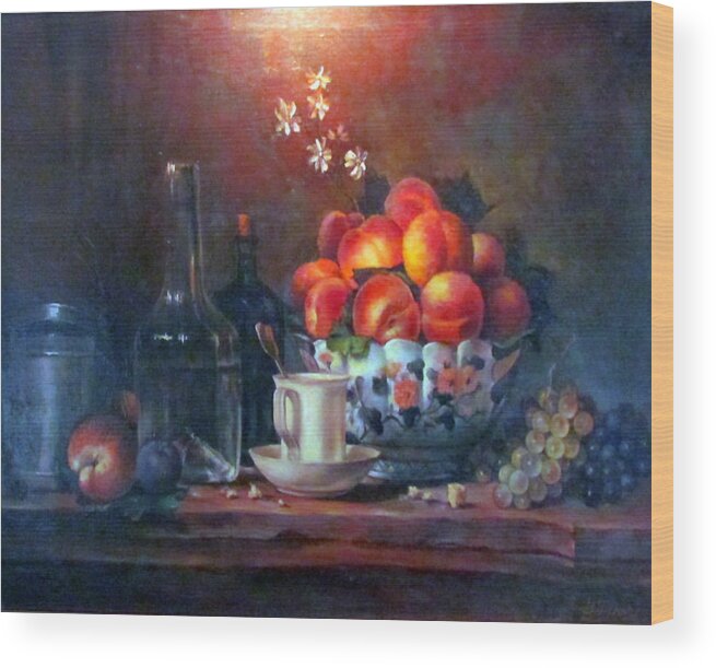 Peaches Wood Print featuring the painting Study of Peaches by Donna Tucker