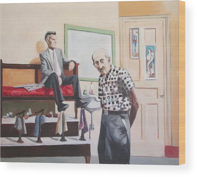 Barber Shop Wood Print featuring the painting Stuyvesant Barber Shop by Linda Novick
