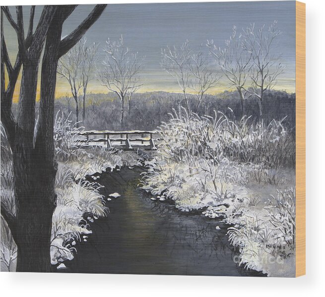 Winter Wood Print featuring the painting Sugared Sunrise by Mary Palmer