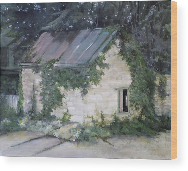 Fine Art Stone Building Wood Print featuring the painting Summer Kitchen by Rebecca Matthews