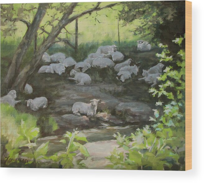 Landscape Wood Print featuring the painting Summer Shade by Karen Ilari