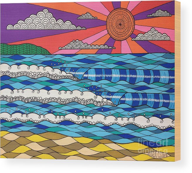 Waves Wood Print featuring the digital art Summer Vibes by MGL Meiklejohn Graphics Licensing