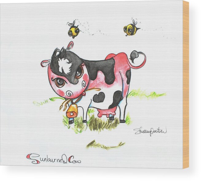 Cow Wood Print featuring the painting Sunburned Cow by Shelley Overton