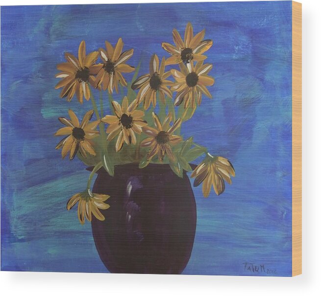 Sunflowers Wood Print featuring the painting Sunny Day Sunflowers by Tatum Chestnut