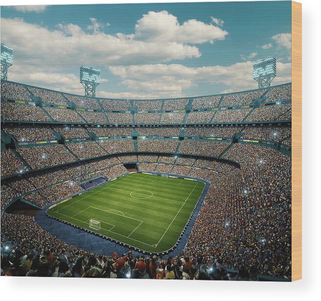 Event Wood Print featuring the photograph Sunny Soccer Stadium Panorama by Dmytro Aksonov