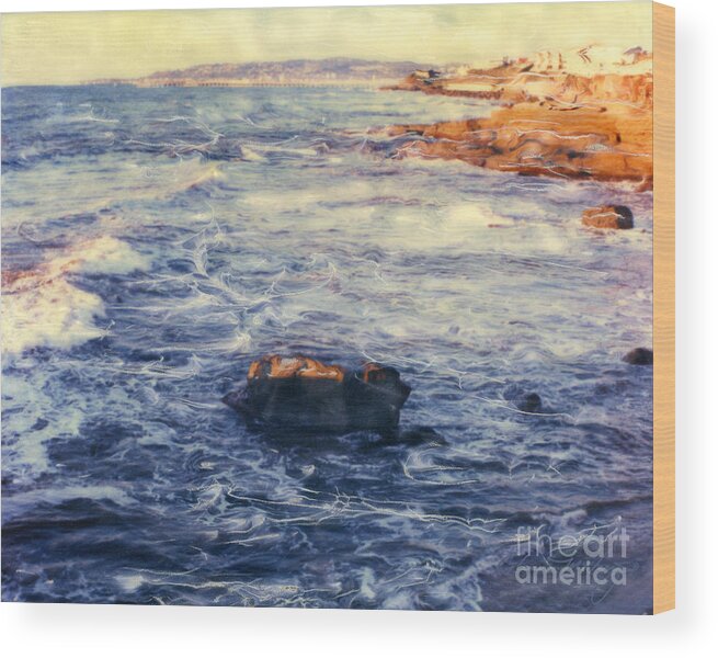 Sunset Cliffs Waves Wood Print featuring the photograph Sunset Cliffs Waves by Glenn McNary