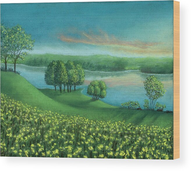 Sunset Wood Print featuring the pastel Sunset Lake A by Michael Heikkinen