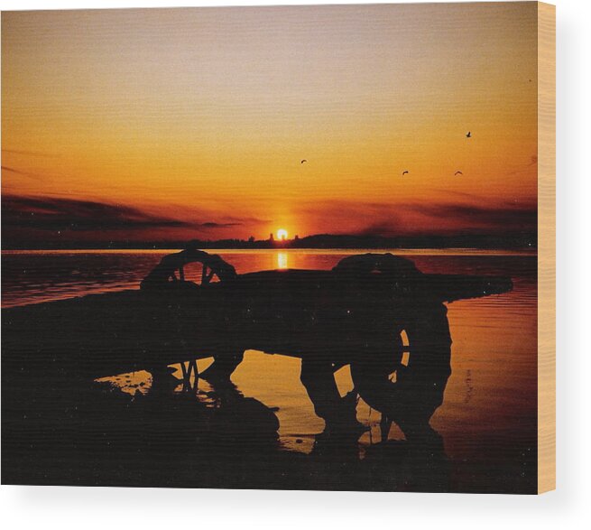 Sunset Wood Print featuring the photograph Sunset on Lake Wahtoponek by Larry Trupp
