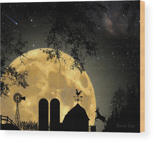Moon Wood Print featuring the digital art Super Moon Over the Farm by Dave Lee