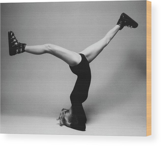Sport Wood Print featuring the photograph Suzy Chaffee Standing On Her Head by Isi Veleris