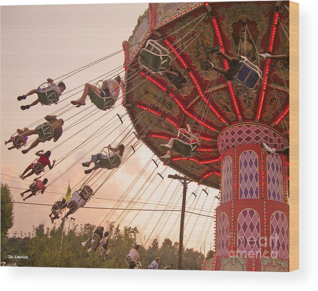 Neon Sign Wood Print featuring the digital art Swings at Kennywood Park by Carrie Zahniser