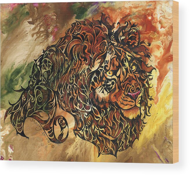 Lion Wood Print featuring the mixed media Tangled Lion by Sherry Shipley