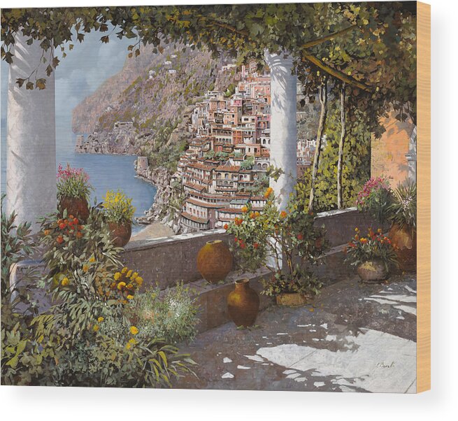 Positano Wood Print featuring the painting terrazza a Positano by Guido Borelli