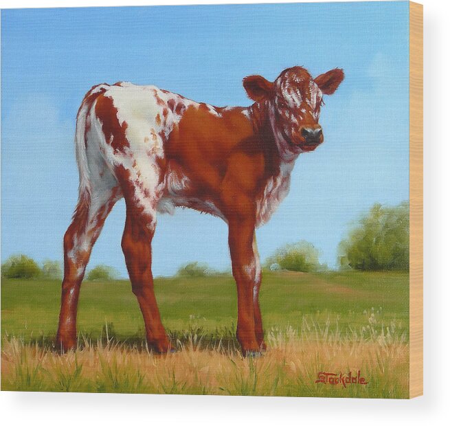 Cow Wood Print featuring the painting Texas Longhorn New Calf by Margaret Stockdale