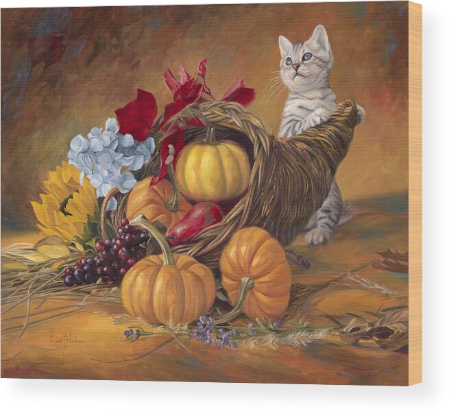 Cat Wood Print featuring the painting Thankful by Lucie Bilodeau