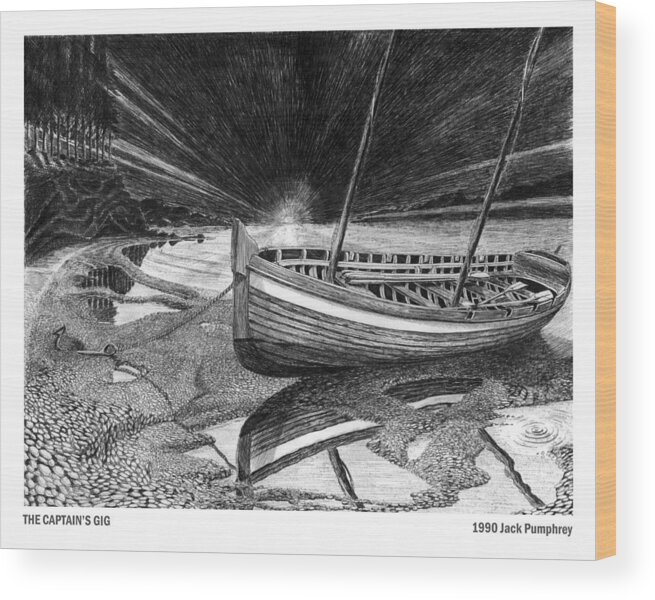 Artwork Of Yachts Wood Print featuring the drawing Captain Vancouvers Gig by Jack Pumphrey