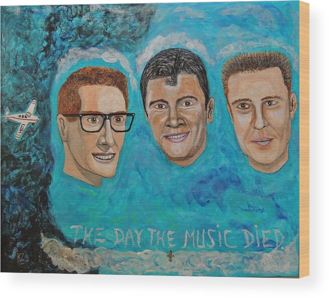 Rock History Wood Print featuring the painting The day the music died. by Ken Zabel