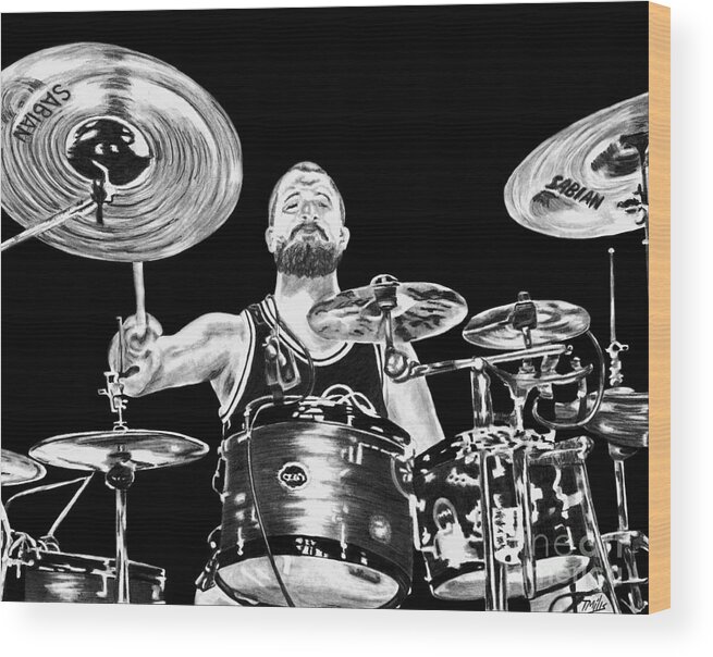 Graphite Wood Print featuring the drawing Drummer by Terri Mills