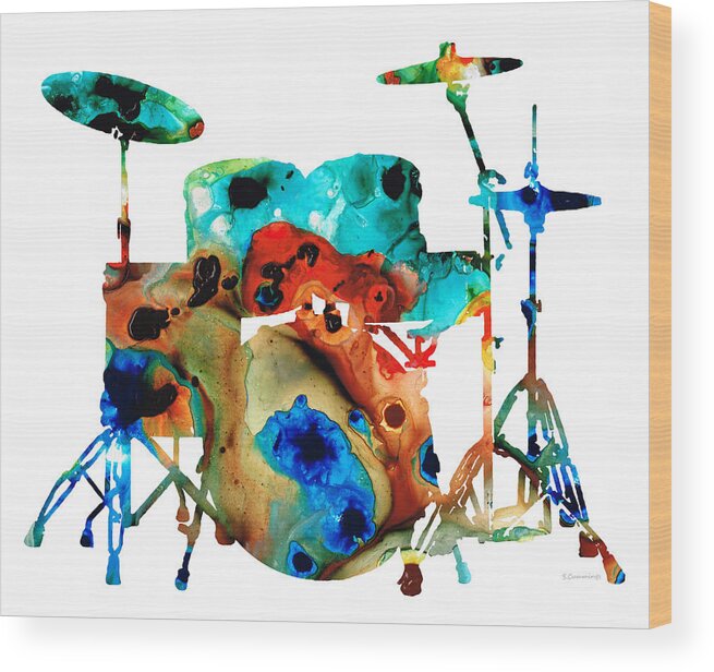 Drum Wood Print featuring the painting The Drums - Music Art By Sharon Cummings by Sharon Cummings