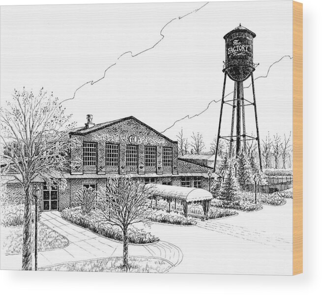 Pen And Ink Drawing Wood Print featuring the drawing The Factory in Franklin Tennessee by Janet King