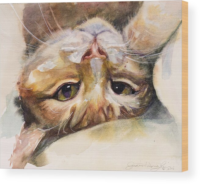Cat Wood Print featuring the painting The Flirt by Judith Levins