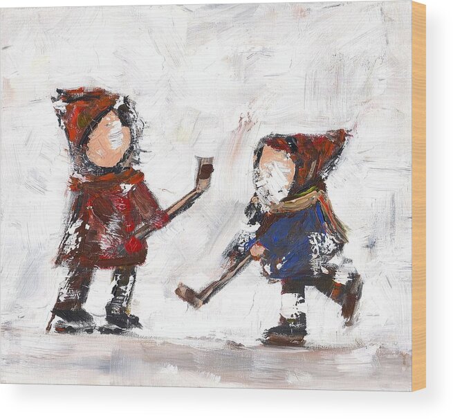 Hockey Wood Print featuring the painting The Game by David Dossett