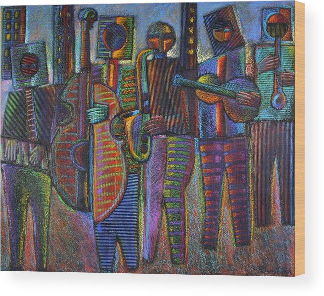 Mixed Media Wood Print featuring the painting The Gods Of Music Come To New York by Gerry High