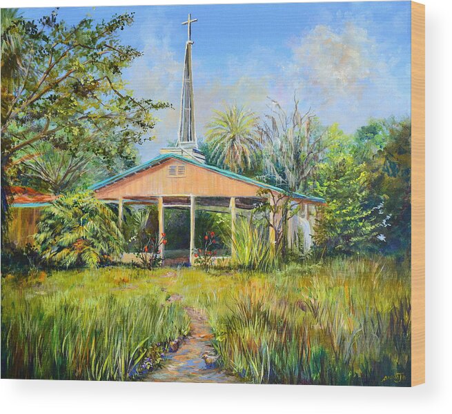 Landscape Wood Print featuring the painting The Healing Chapel by AnnaJo Vahle