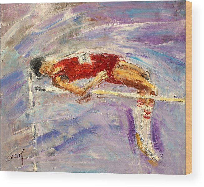 High Jump Wood Print featuring the painting The high jump by Luke Karcz
