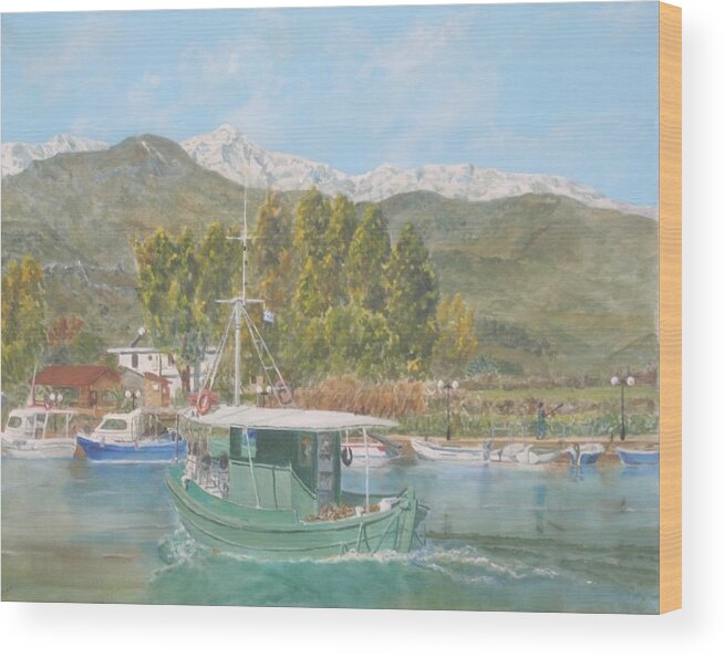 Greece Wood Print featuring the painting The morning catch returns to Georgioupoli Crete by David Capon